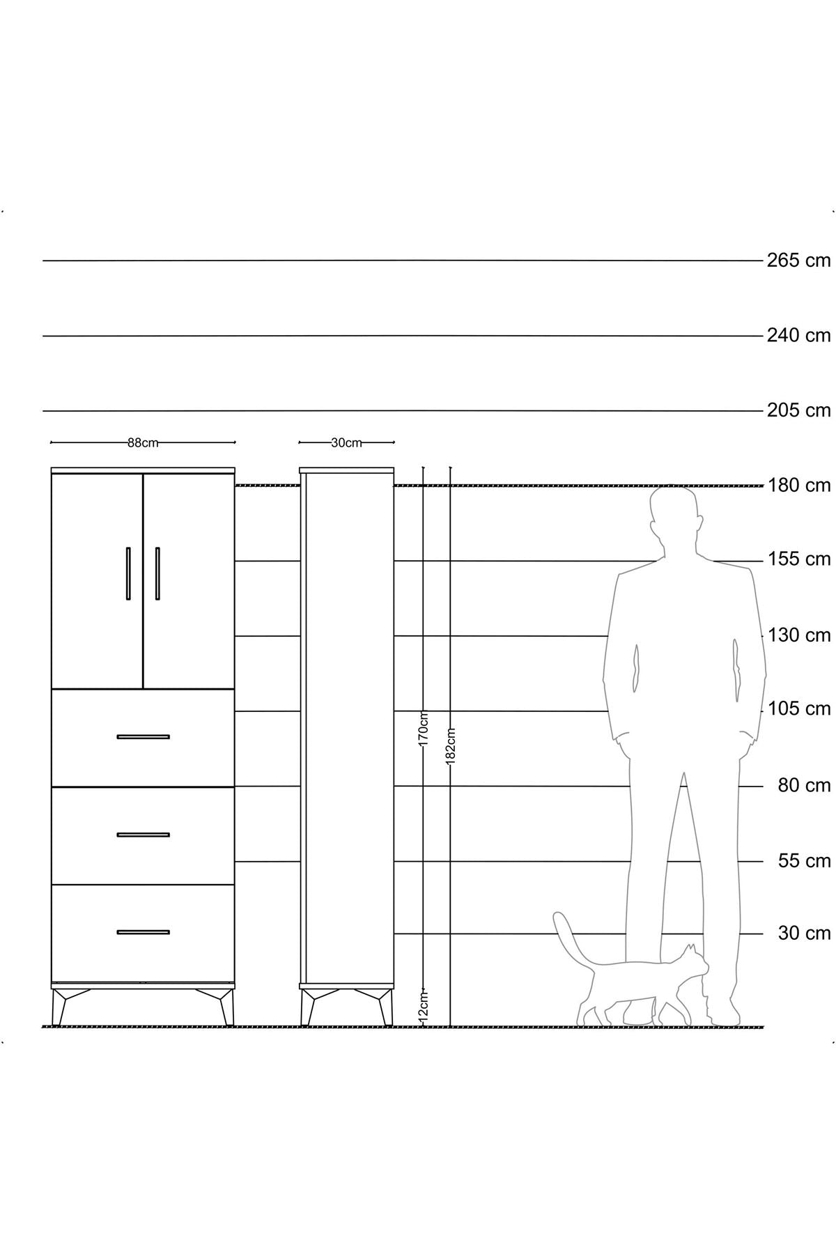Arges Dolap 2 Raflı 3 Çekmeceli 2 Kapaklı 88x30x182 Çam-Antrasit