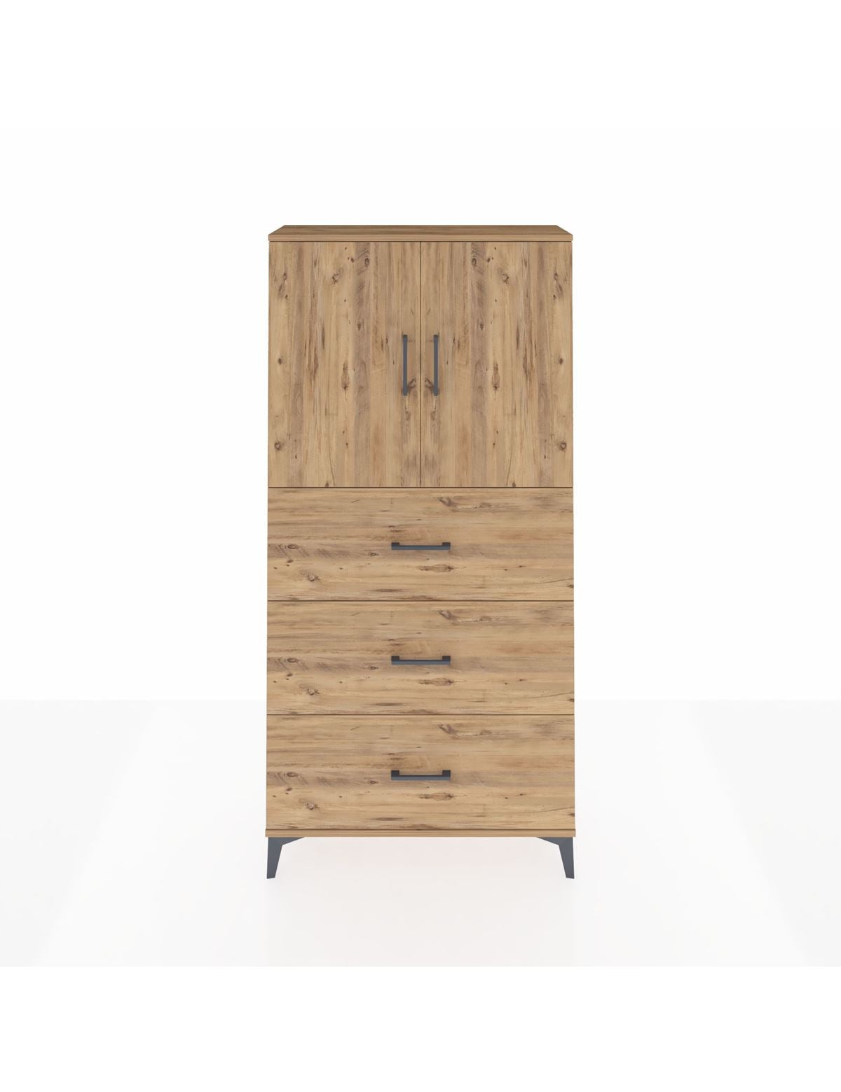 Arges Dolap 2 Raflı 3 Çekmeceli 2 Kapaklı 88x30x182 Çam-Çam