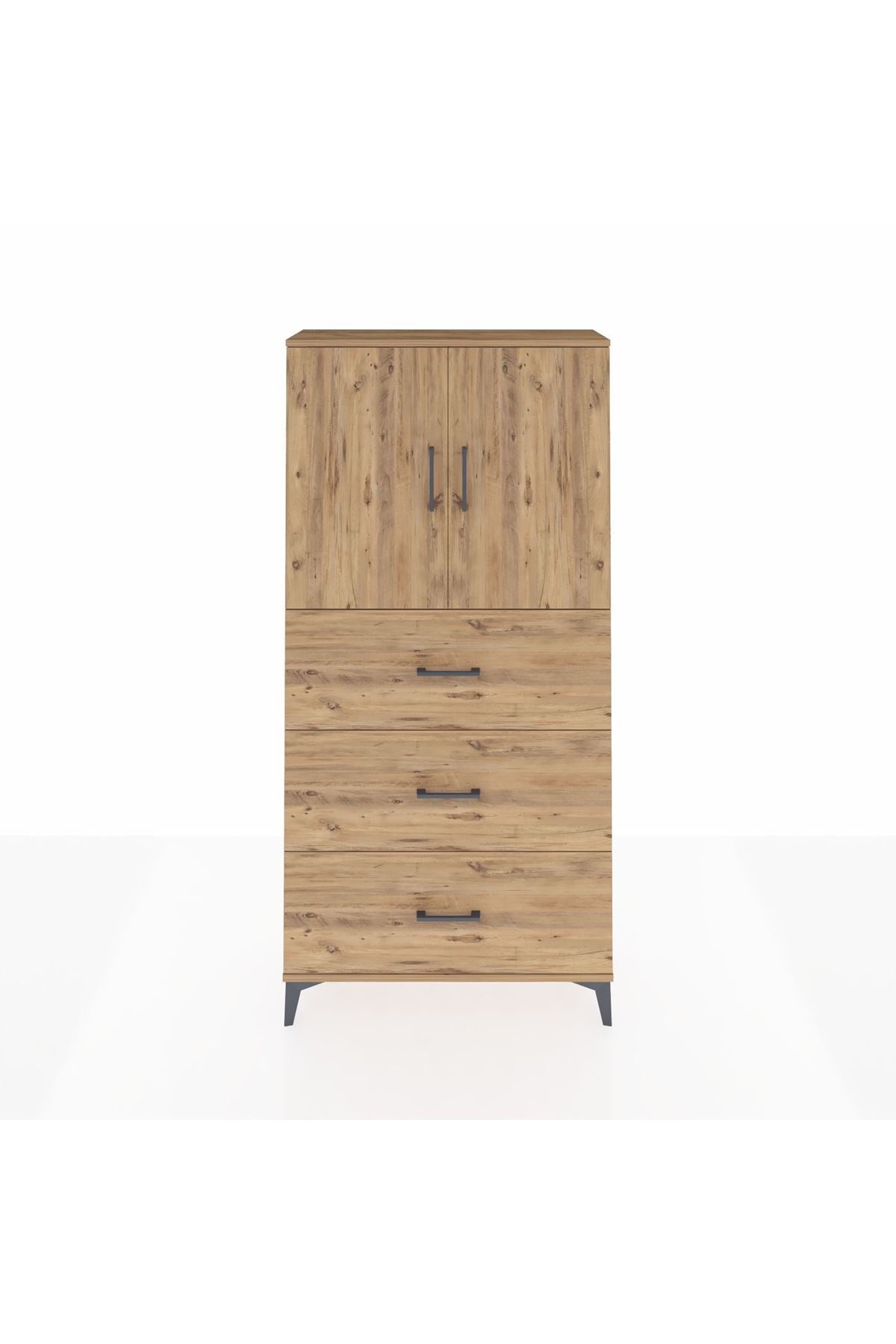 Arges Dolap 2 Raflı 3 Çekmeceli 2 Kapaklı 88x30x182 Çam-Çam