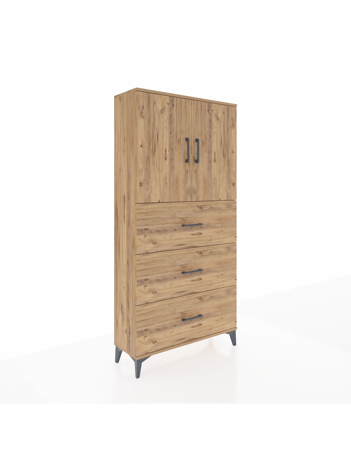 Arges Dolap 2 Raflı 3 Çekmeceli 2 Kapaklı 88x30x182 Çam-Çam