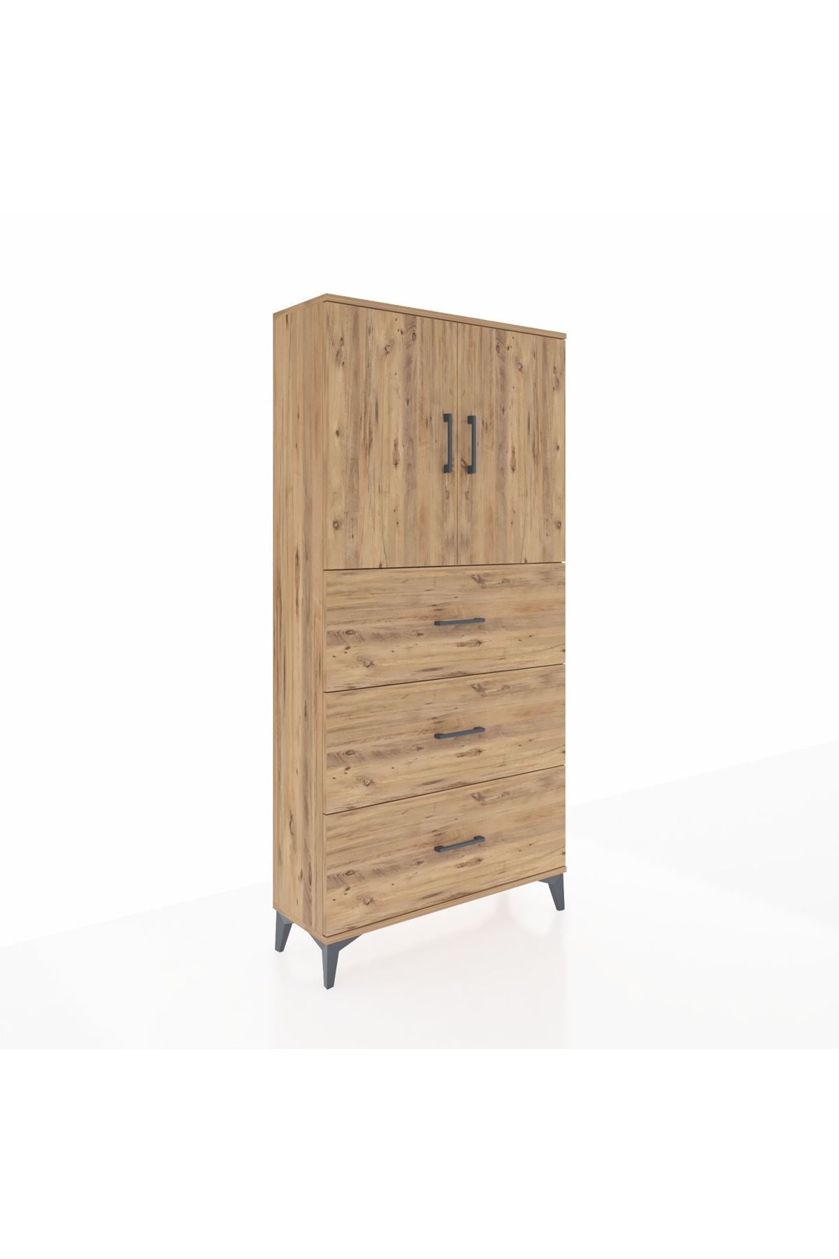 Arges Dolap 2 Raflı 3 Çekmeceli 2 Kapaklı 88x30x182 Çam-Çam