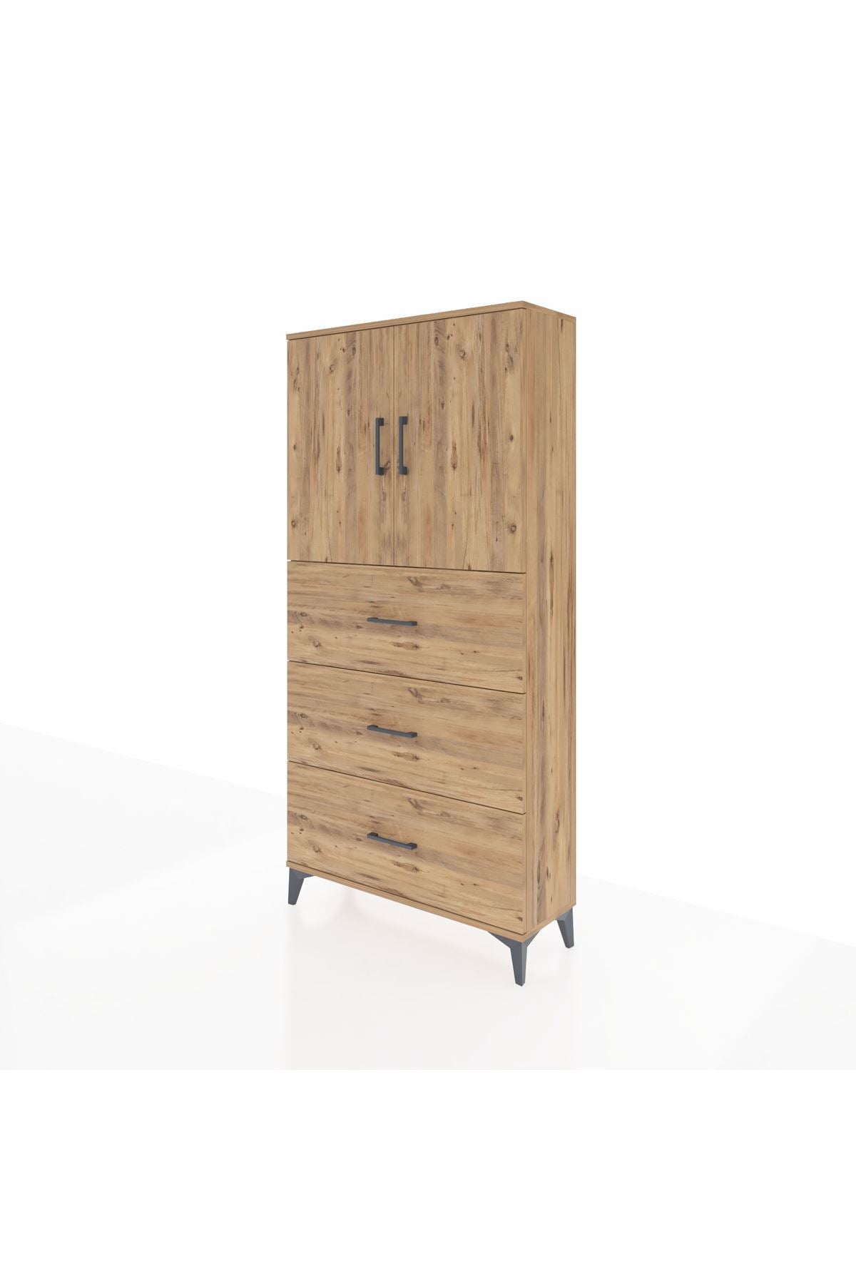 Arges Dolap 2 Raflı 3 Çekmeceli 2 Kapaklı 88x30x182 Çam-Çam