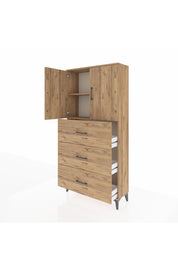 Arges Dolap 2 Raflı 3 Çekmeceli 2 Kapaklı 88x30x182 Çam-Çam