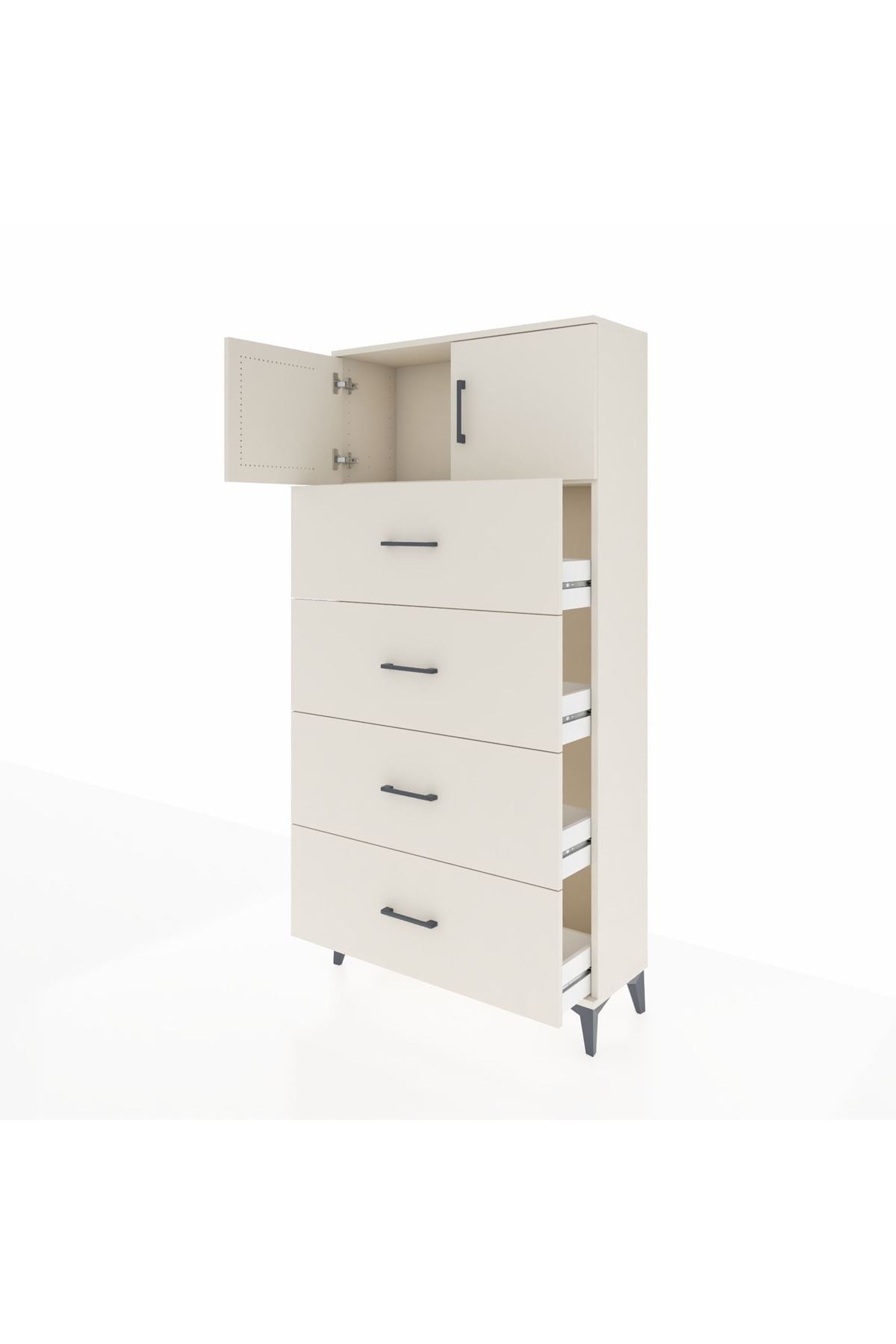 Arges Dolap Tek Raflı 4 Çekmeceli 2 Kapaklı 88x30x182 Aytaşı-Aytaşı