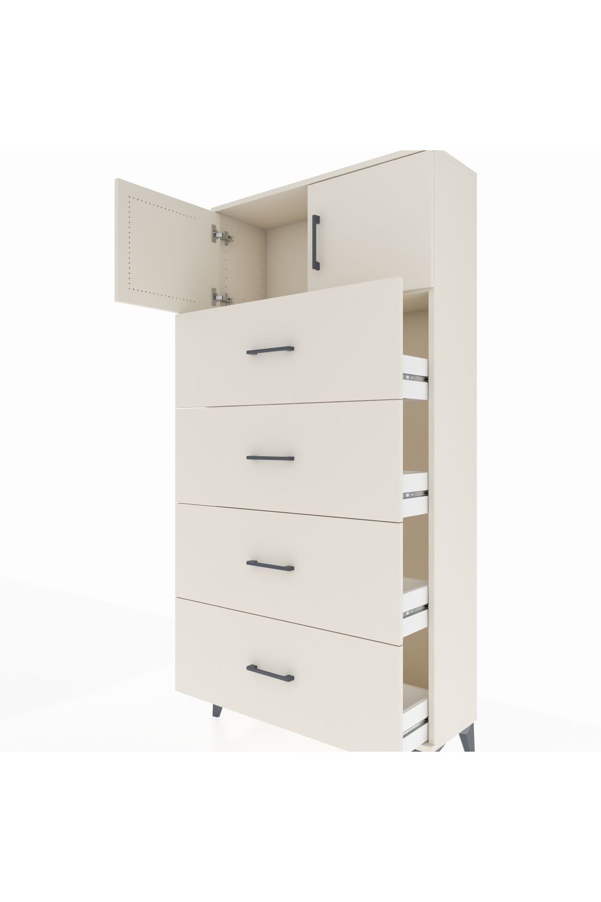 Arges Dolap Tek Raflı 4 Çekmeceli 2 Kapaklı 88x30x182 Aytaşı-Aytaşı