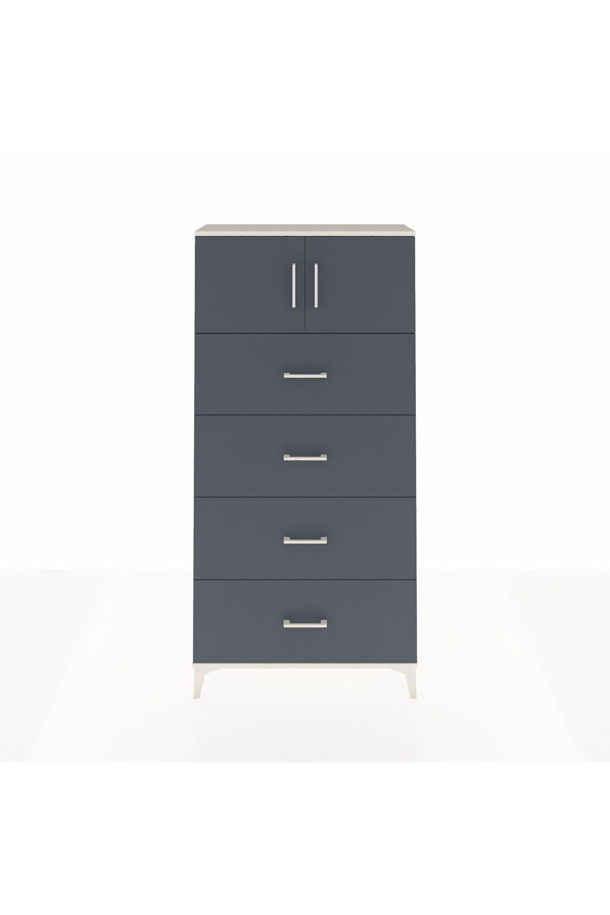 Arges Dolap Tek Raflı 4 Çekmeceli 2 Kapaklı 88x30x182 Aytaşı-Antrasit