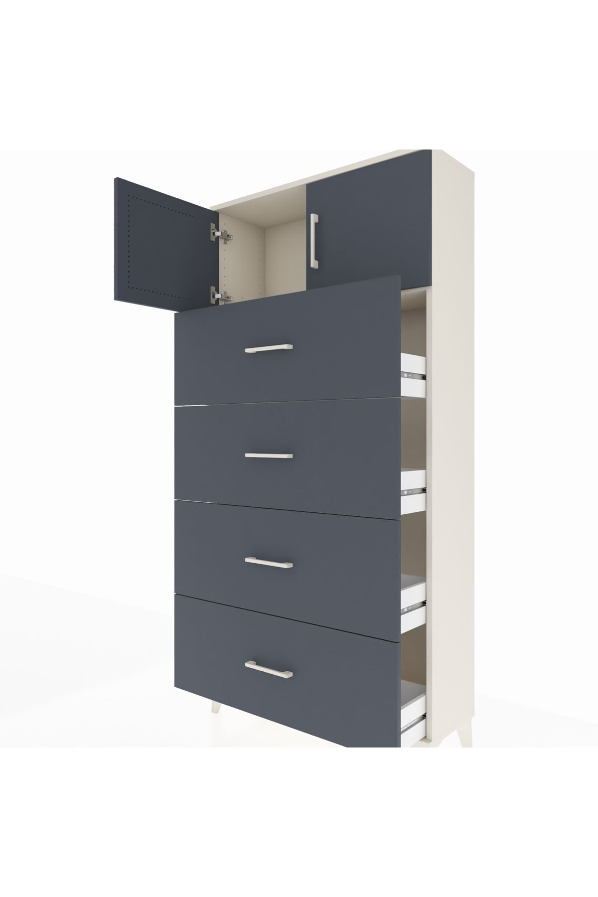 Arges Dolap Tek Raflı 4 Çekmeceli 2 Kapaklı 88x30x182 Aytaşı-Antrasit