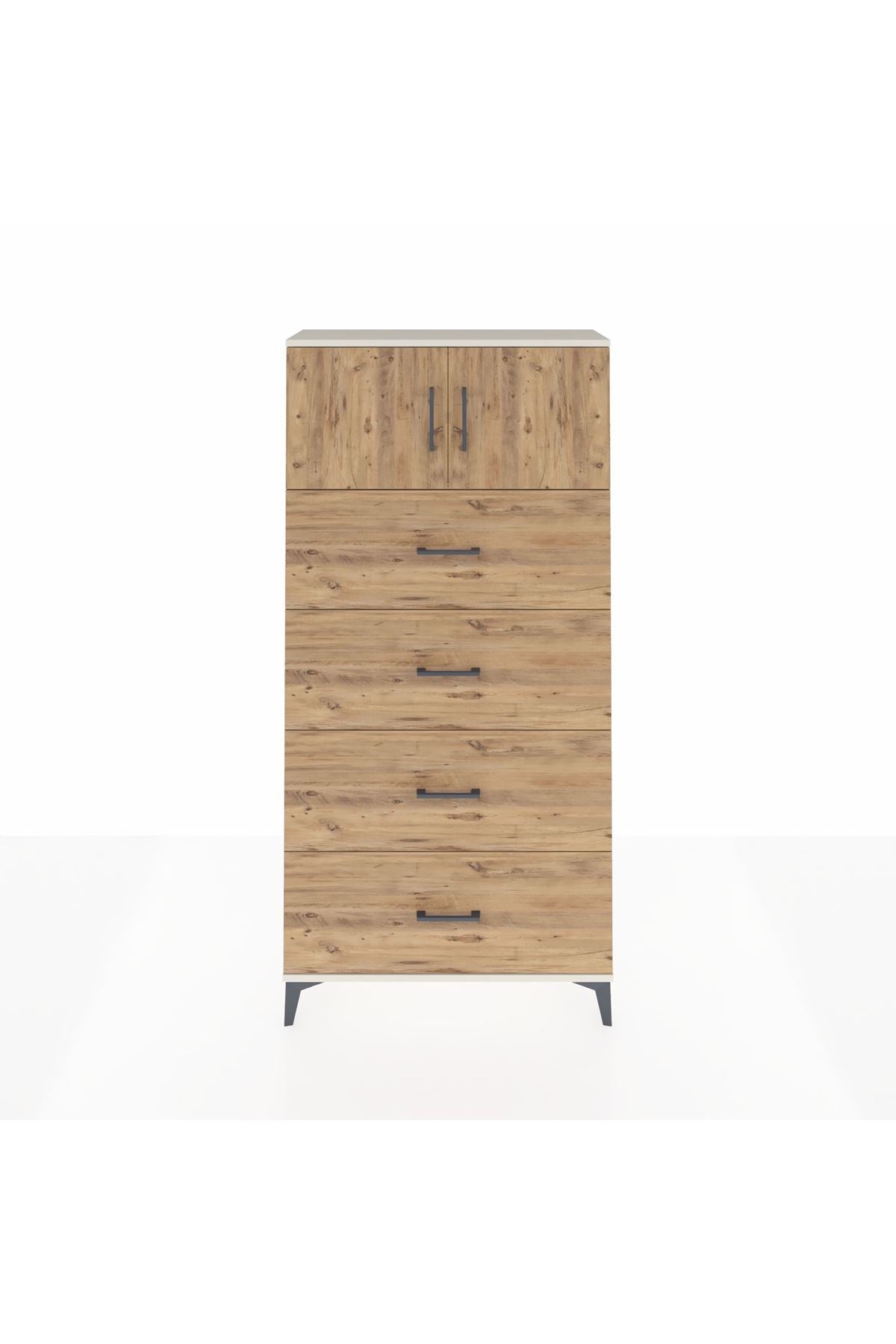 Arges Dolap Tek Raflı 4 Çekmeceli 2 Kapaklı 88x30x182 Aytaşı-Çam