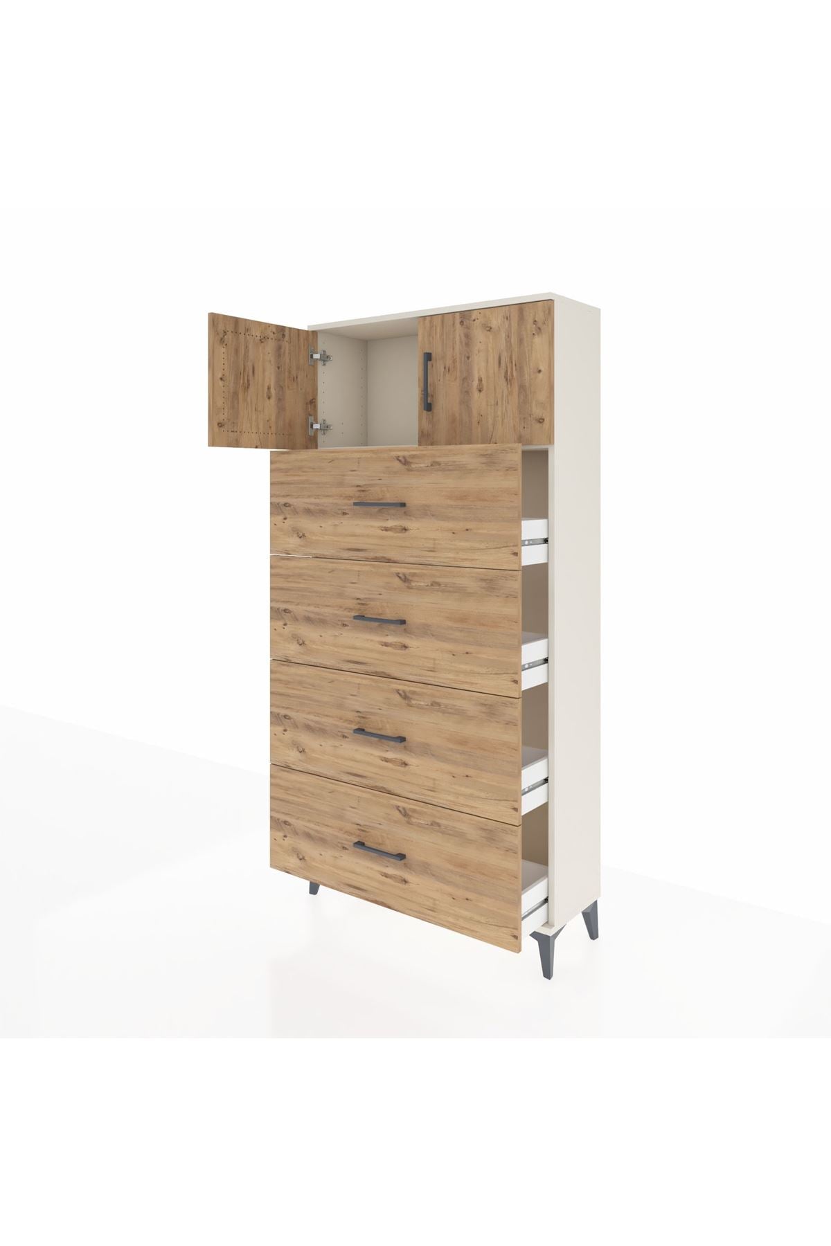 Arges Dolap Tek Raflı 4 Çekmeceli 2 Kapaklı 88x30x182 Aytaşı-Çam