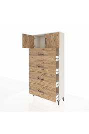 Arges Dolap Tek Raflı 4 Çekmeceli 2 Kapaklı 88x30x182 Aytaşı-Çam