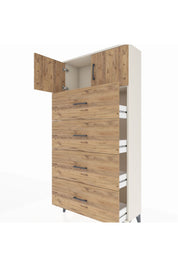 Arges Dolap Tek Raflı 4 Çekmeceli 2 Kapaklı 88x30x182 Aytaşı-Çam