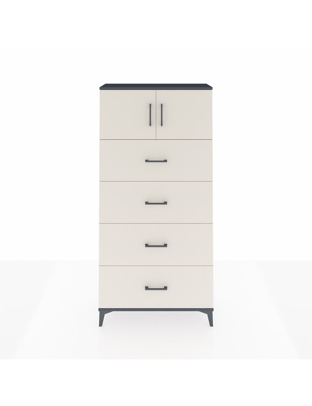 Arges Dolap Tek Raflı 4 Çekmeceli 2 Kapaklı 88x30x182 Antrasit-Aytaşı