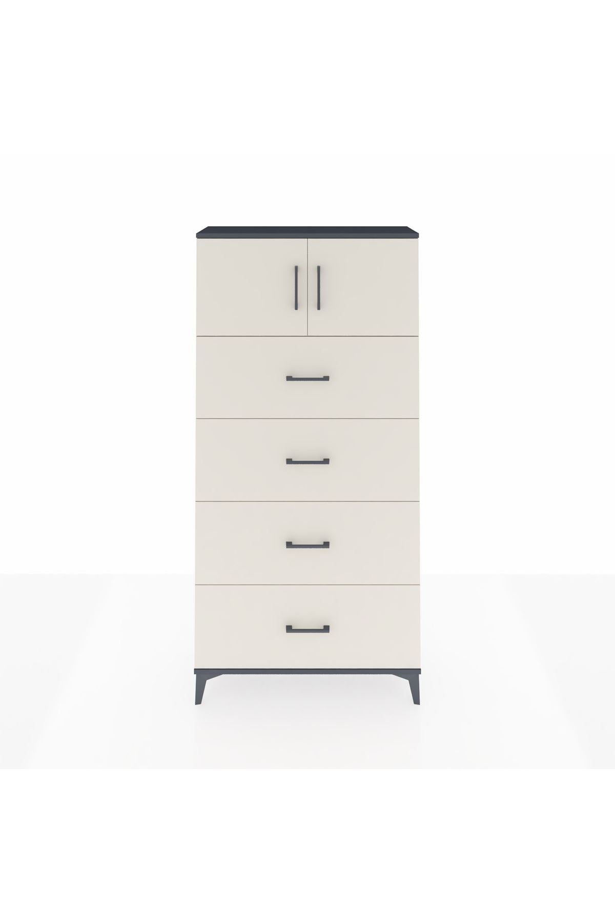 Arges Dolap Tek Raflı 4 Çekmeceli 2 Kapaklı 88x30x182 Antrasit-Aytaşı