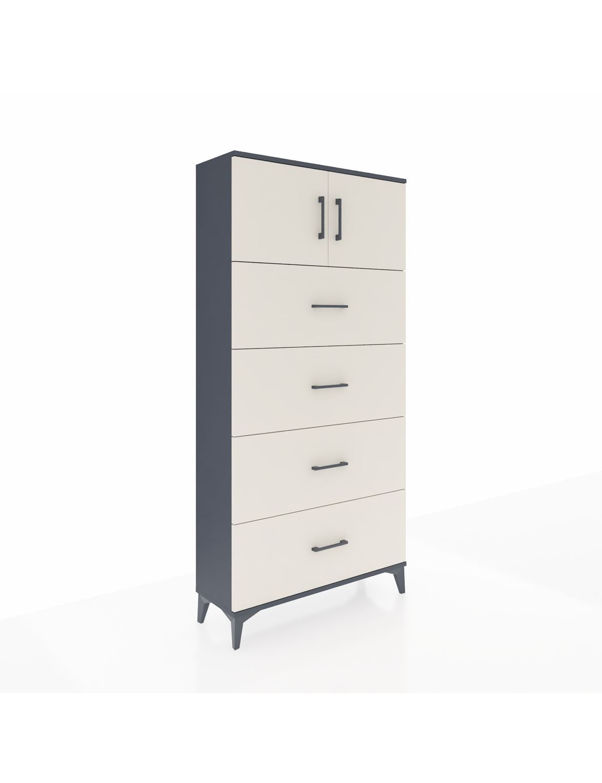 Arges Dolap Tek Raflı 4 Çekmeceli 2 Kapaklı 88x30x182 Antrasit-Aytaşı