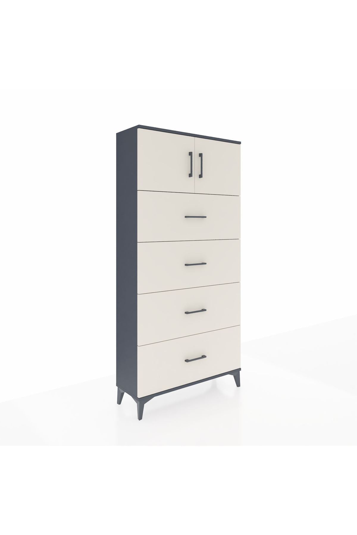 Arges Dolap Tek Raflı 4 Çekmeceli 2 Kapaklı 88x30x182 Antrasit-Aytaşı