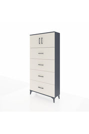 Arges Dolap Tek Raflı 4 Çekmeceli 2 Kapaklı 88x30x182 Antrasit-Aytaşı