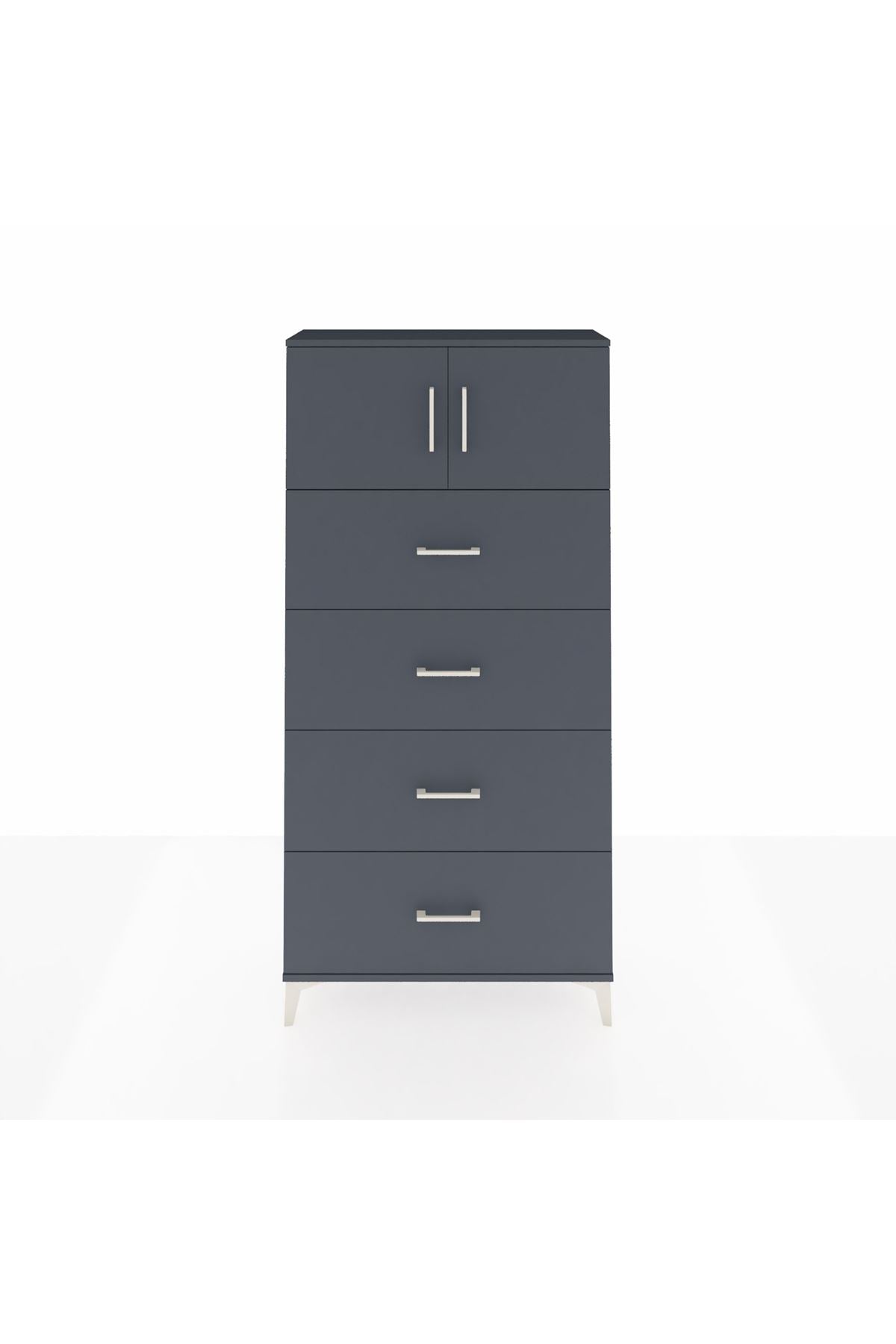 Arges Dolap Tek Raflı 4 Çekmeceli 2 Kapaklı 88x30x182 Antrasit-Antrasit