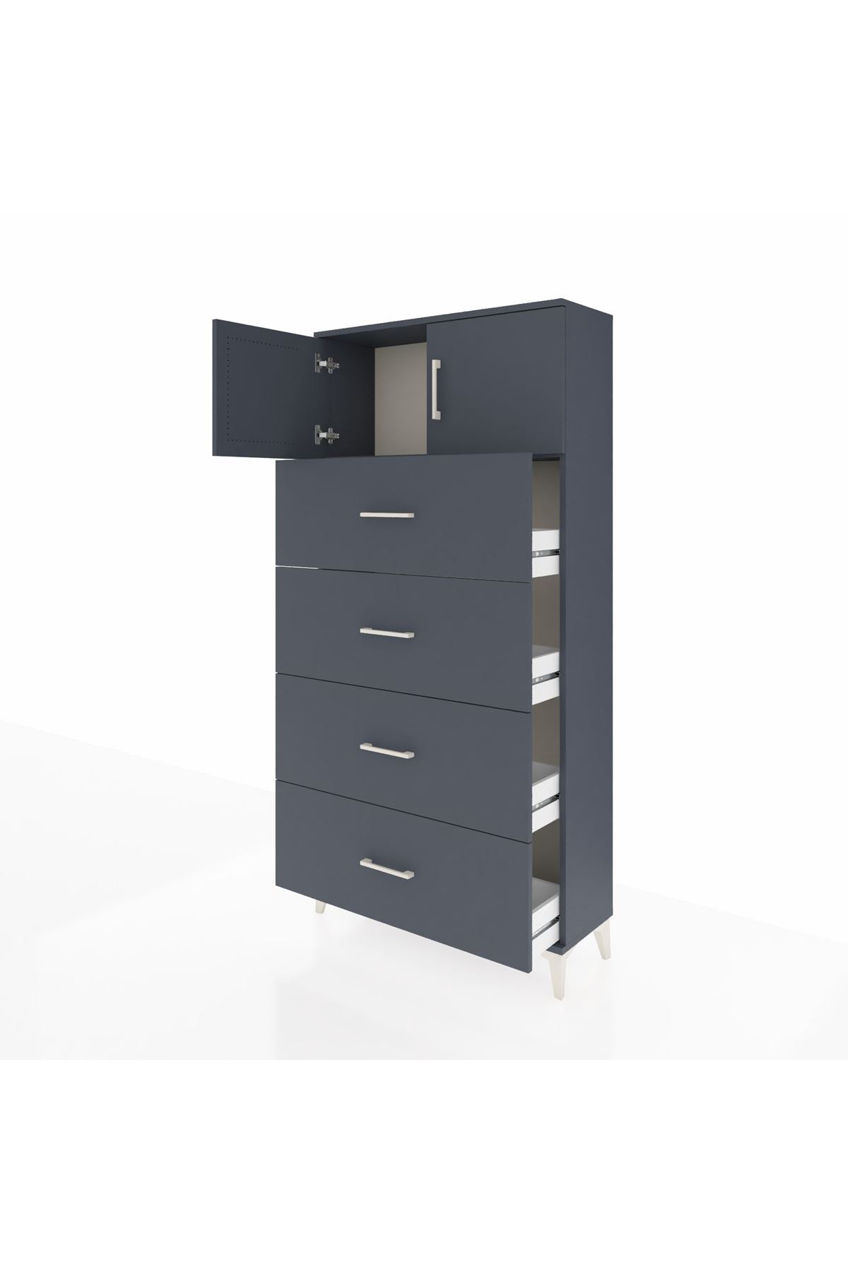 Arges Dolap Tek Raflı 4 Çekmeceli 2 Kapaklı 88x30x182 Antrasit-Antrasit