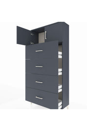 Arges Dolap Tek Raflı 4 Çekmeceli 2 Kapaklı 88x30x182 Antrasit-Antrasit