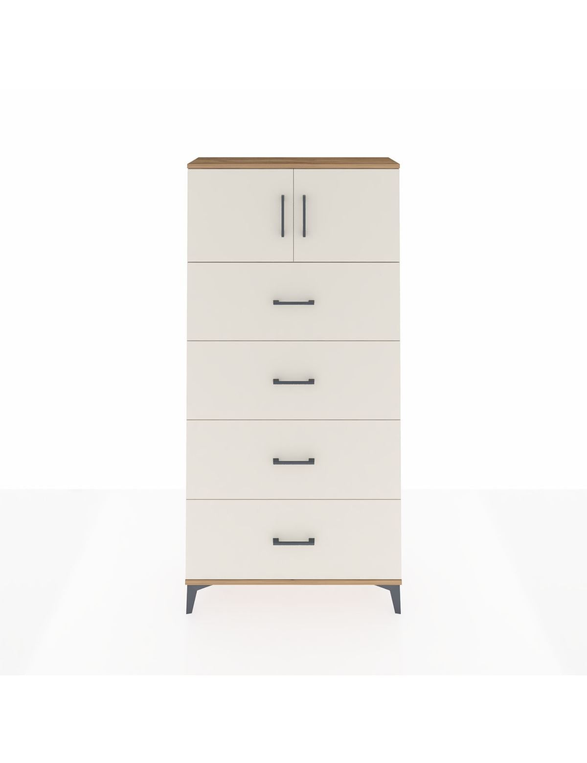 Arges Dolap Tek Raflı 4 Çekmeceli 2 Kapaklı 88x30x182 Çam-Aytaşı