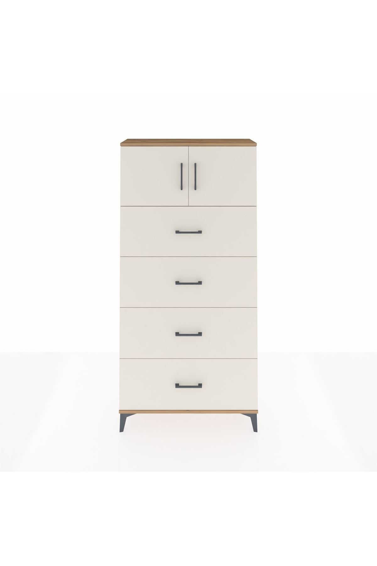 Arges Dolap Tek Raflı 4 Çekmeceli 2 Kapaklı 88x30x182 Çam-Aytaşı