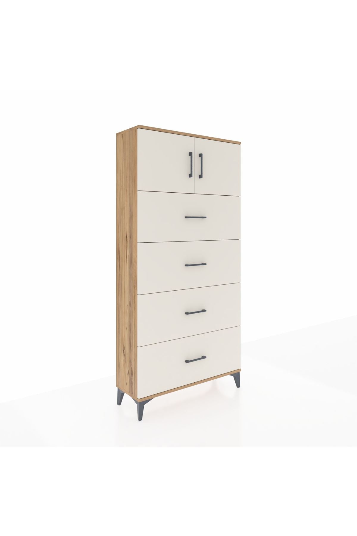 Arges Dolap Tek Raflı 4 Çekmeceli 2 Kapaklı 88x30x182 Çam-Aytaşı