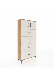 Arges Dolap Tek Raflı 4 Çekmeceli 2 Kapaklı 88x30x182 Çam-Aytaşı