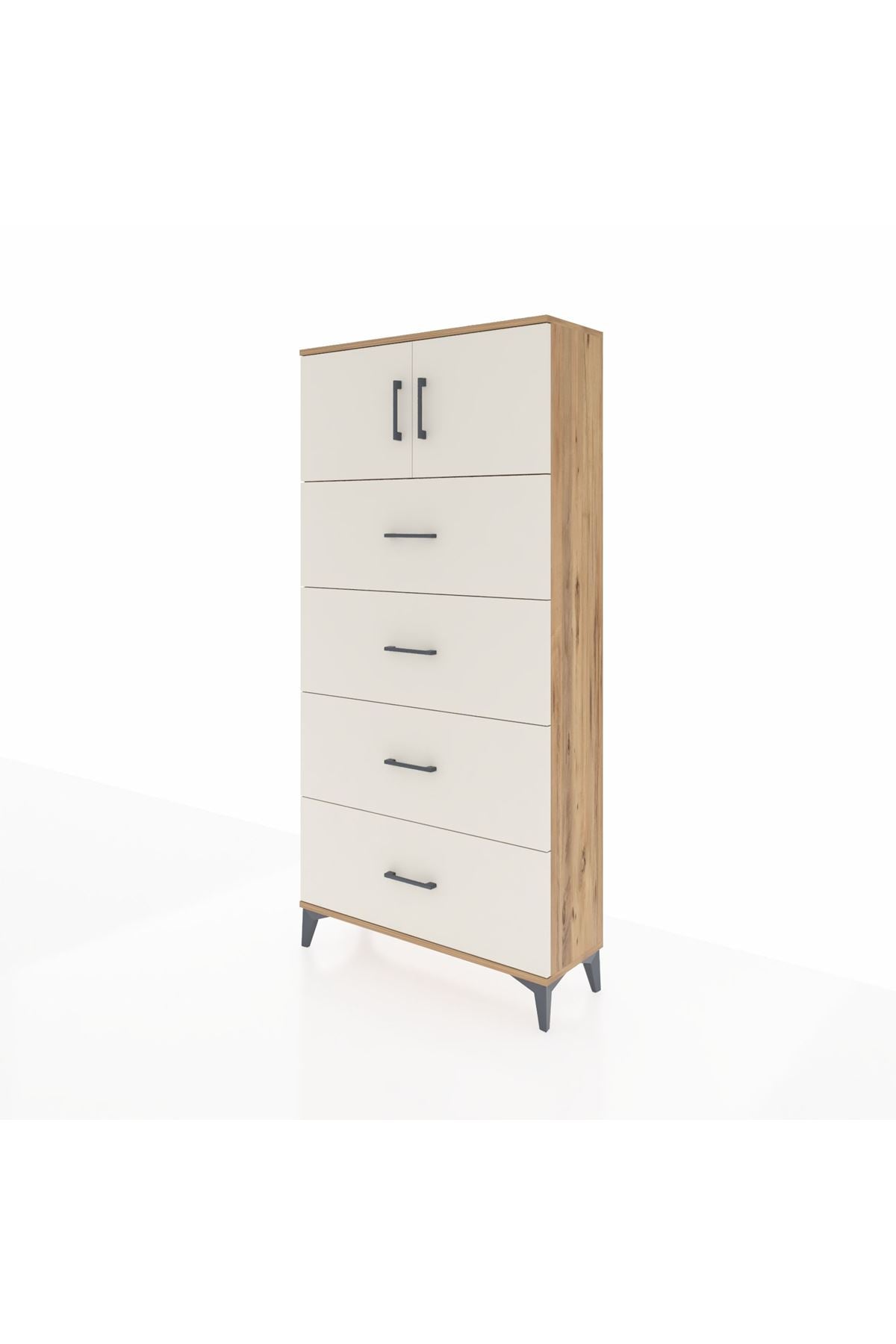 Arges Dolap Tek Raflı 4 Çekmeceli 2 Kapaklı 88x30x182 Çam-Aytaşı