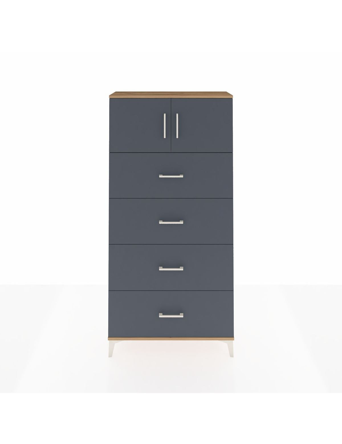 Arges Dolap Tek Raflı 4 Çekmeceli 2 Kapaklı 88x30x182 Çam-Antrasit