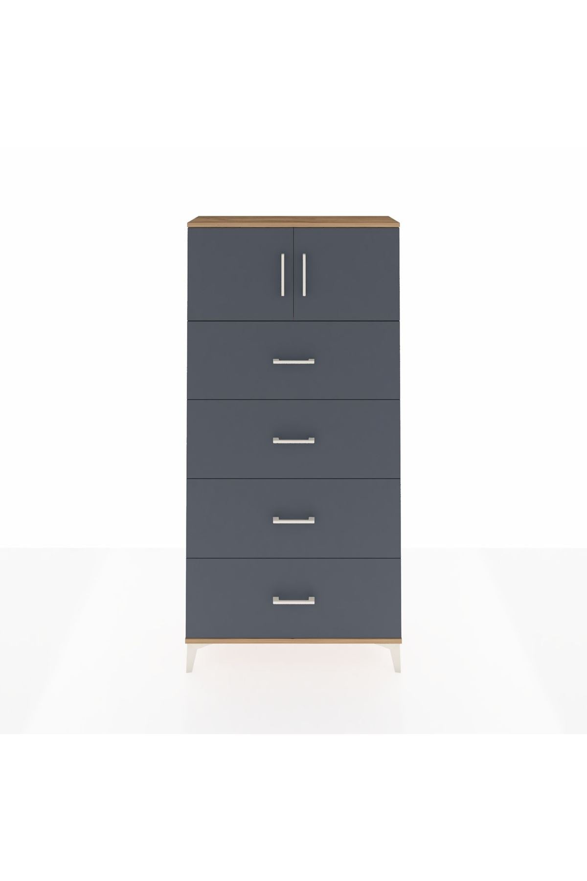 Arges Dolap Tek Raflı 4 Çekmeceli 2 Kapaklı 88x30x182 Çam-Antrasit