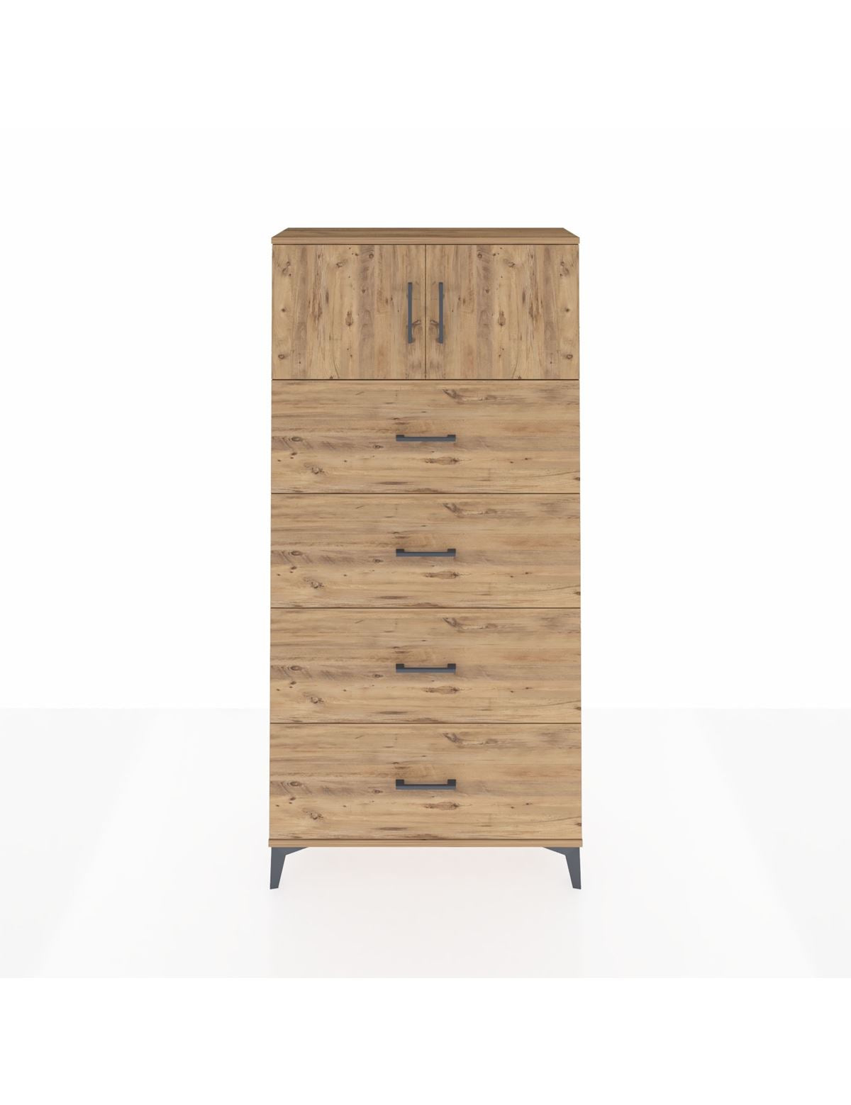 Arges Dolap Tek Raflı 4 Çekmeceli 2 Kapaklı 88x30x182 Çam-Çam