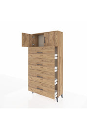 Arges Dolap Tek Raflı 4 Çekmeceli 2 Kapaklı 88x30x182 Çam-Çam