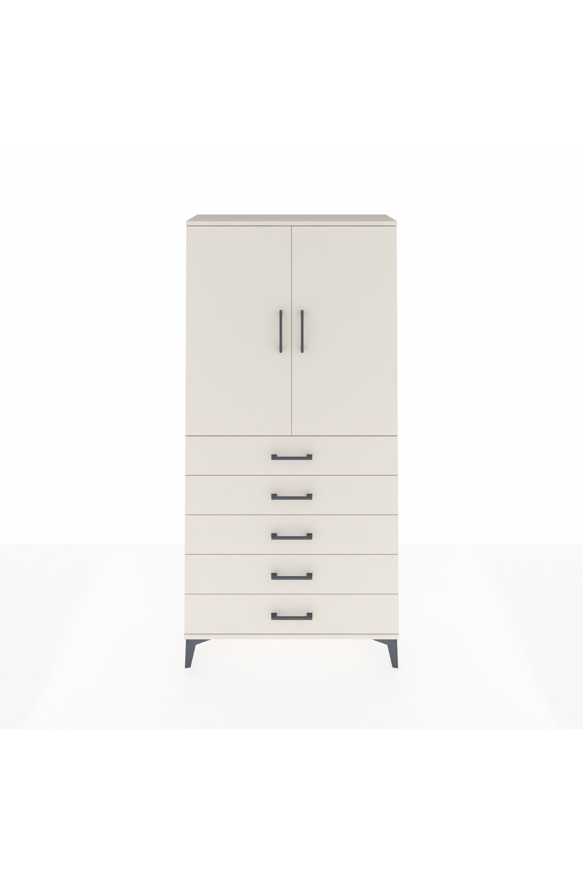 Arges Dolap Tek Raflı 5 Çekmeceli Tek Askılı 88x30x182 Aytaşı-Aytaşı