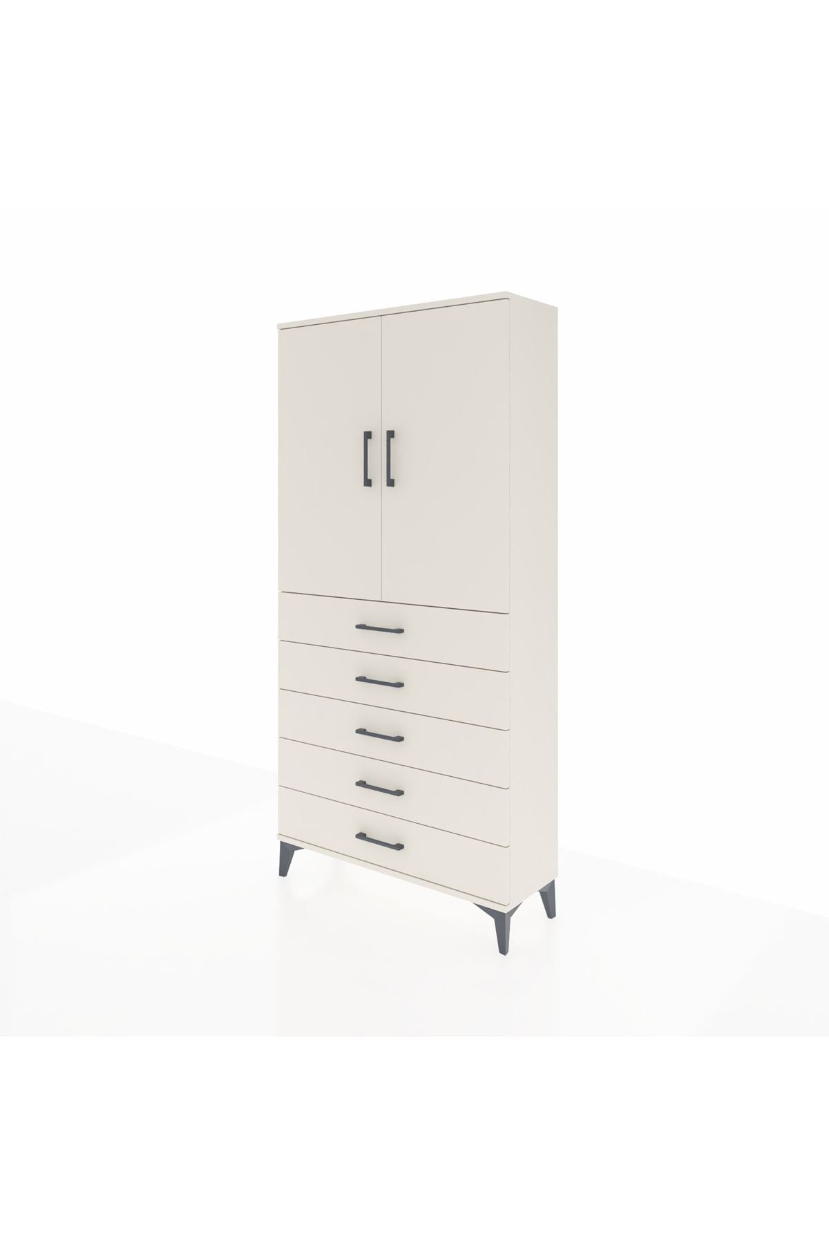 Arges Dolap Tek Raflı 5 Çekmeceli Tek Askılı 88x30x182 Aytaşı-Aytaşı