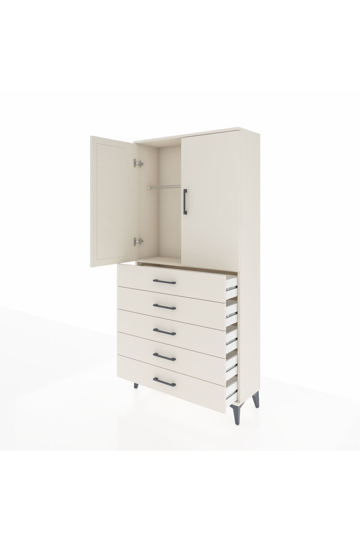 Arges Dolap Tek Raflı 5 Çekmeceli Tek Askılı 88x30x182 Aytaşı-Aytaşı