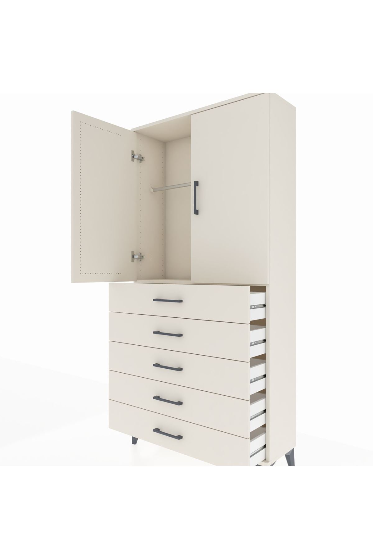 Arges Dolap Tek Raflı 5 Çekmeceli Tek Askılı 88x30x182 Aytaşı-Aytaşı