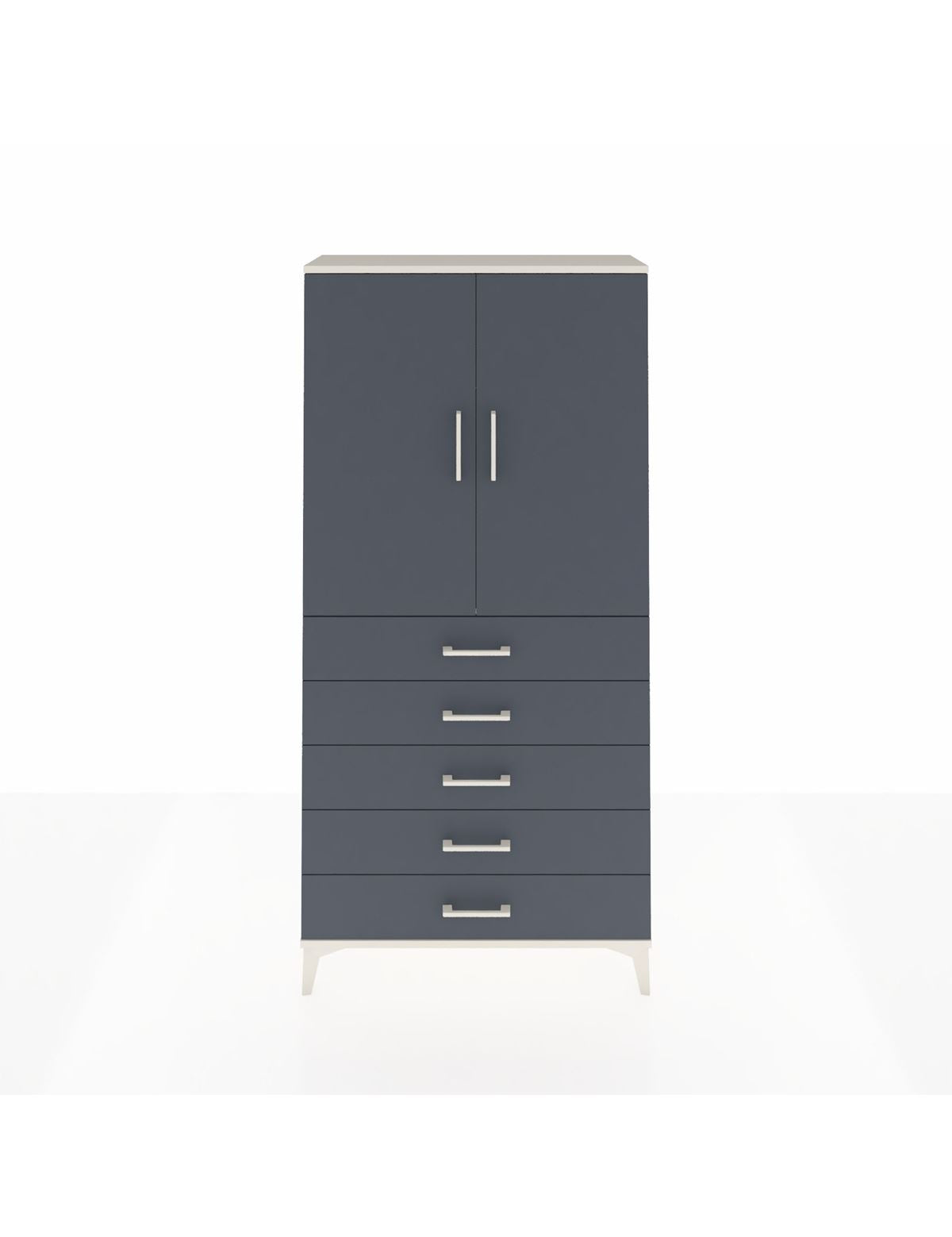 Arges Dolap Tek Raflı 5 Çekmeceli Tek Askılı 88x30x182 Aytaşı-Antrasit