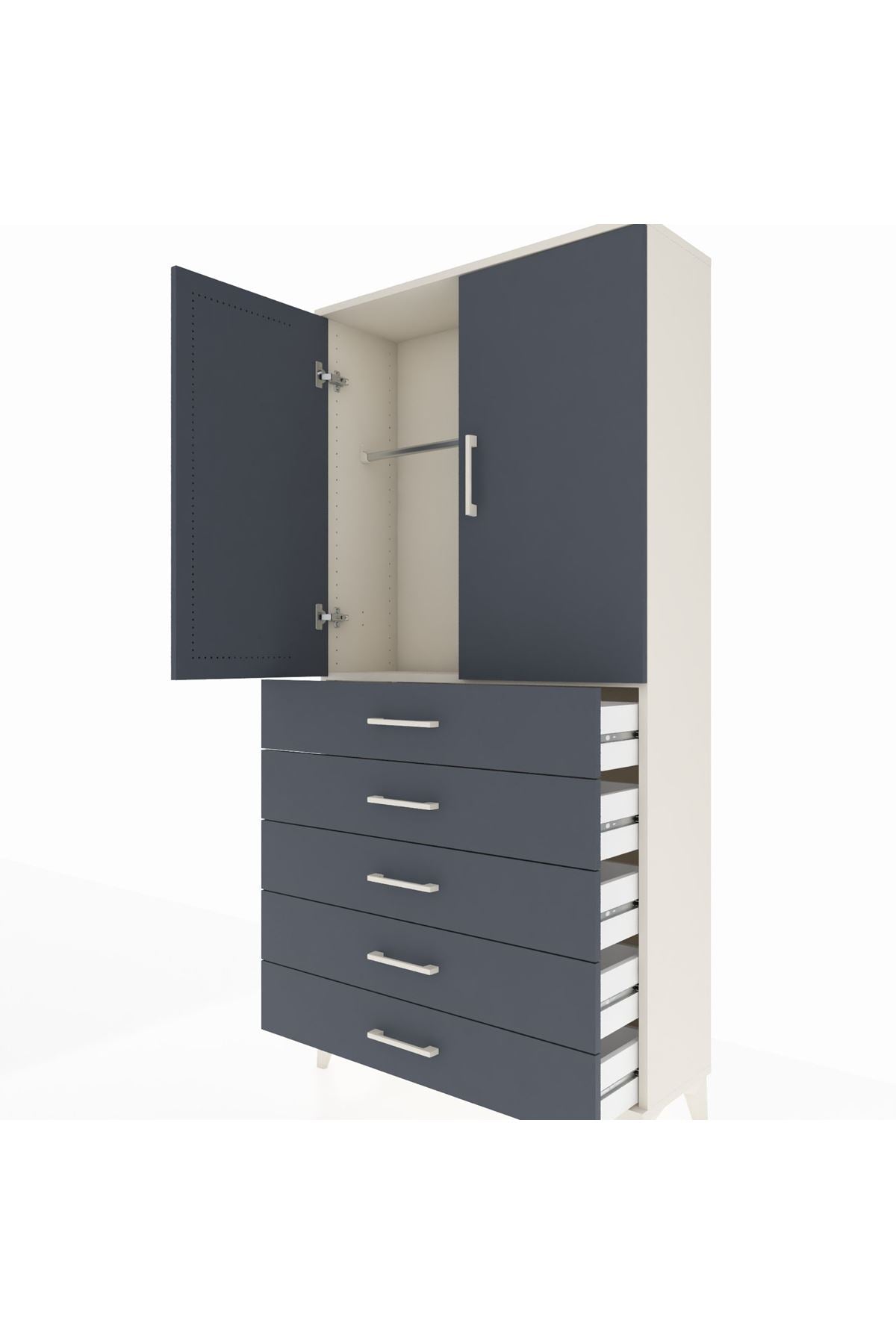 Arges Dolap Tek Raflı 5 Çekmeceli Tek Askılı 88x30x182 Aytaşı-Antrasit