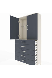 Arges Dolap Tek Raflı 5 Çekmeceli Tek Askılı 88x30x182 Aytaşı-Antrasit