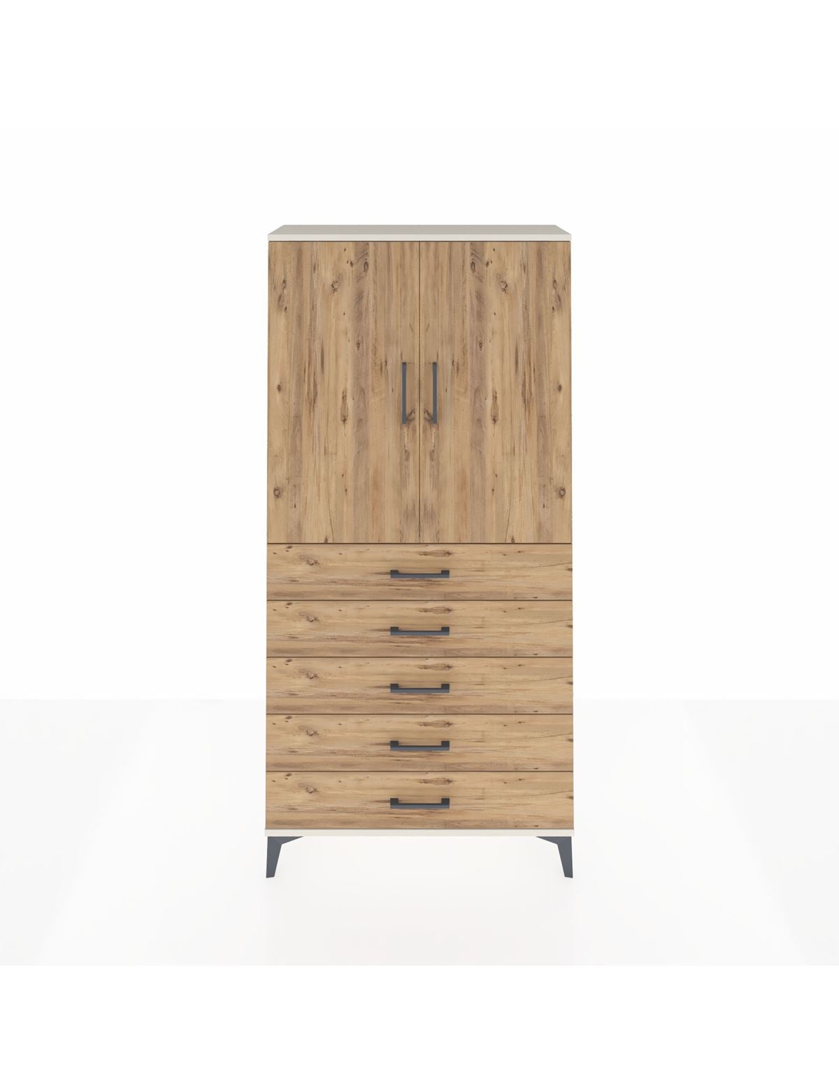 Arges Dolap Tek Raflı 5 Çekmeceli Tek Askılı 88x30x182 Aytaşı-Çam