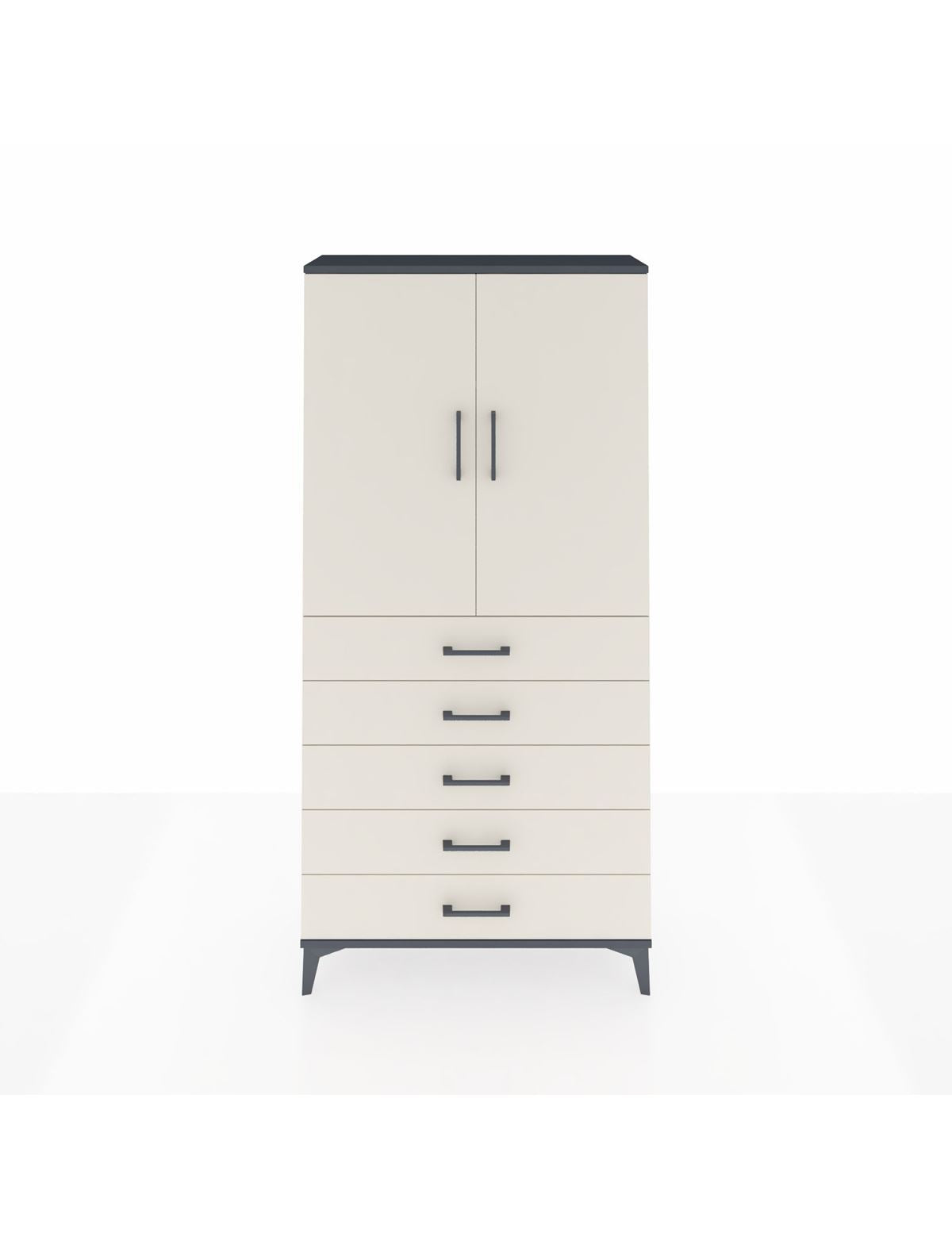 Arges Dolap Tek Raflı 5 Çekmeceli Tek Askılı 88x30x182 Antrasit-Aytaşı