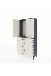 Arges Dolap Tek Raflı 5 Çekmeceli Tek Askılı 88x30x182 Antrasit-Aytaşı