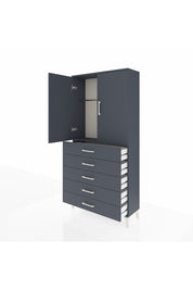 Arges Dolap Tek Raflı 5 Çekmeceli Tek Askılı 88x30x182 Antrasit-Antrasit