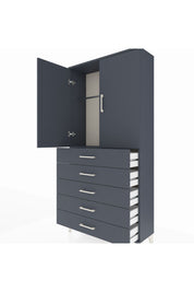 Arges Dolap Tek Raflı 5 Çekmeceli Tek Askılı 88x30x182 Antrasit-Antrasit