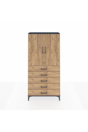 Arges Dolap Tek Raflı 5 Çekmeceli Tek Askılı 88x30x182 Antrasit-Çam