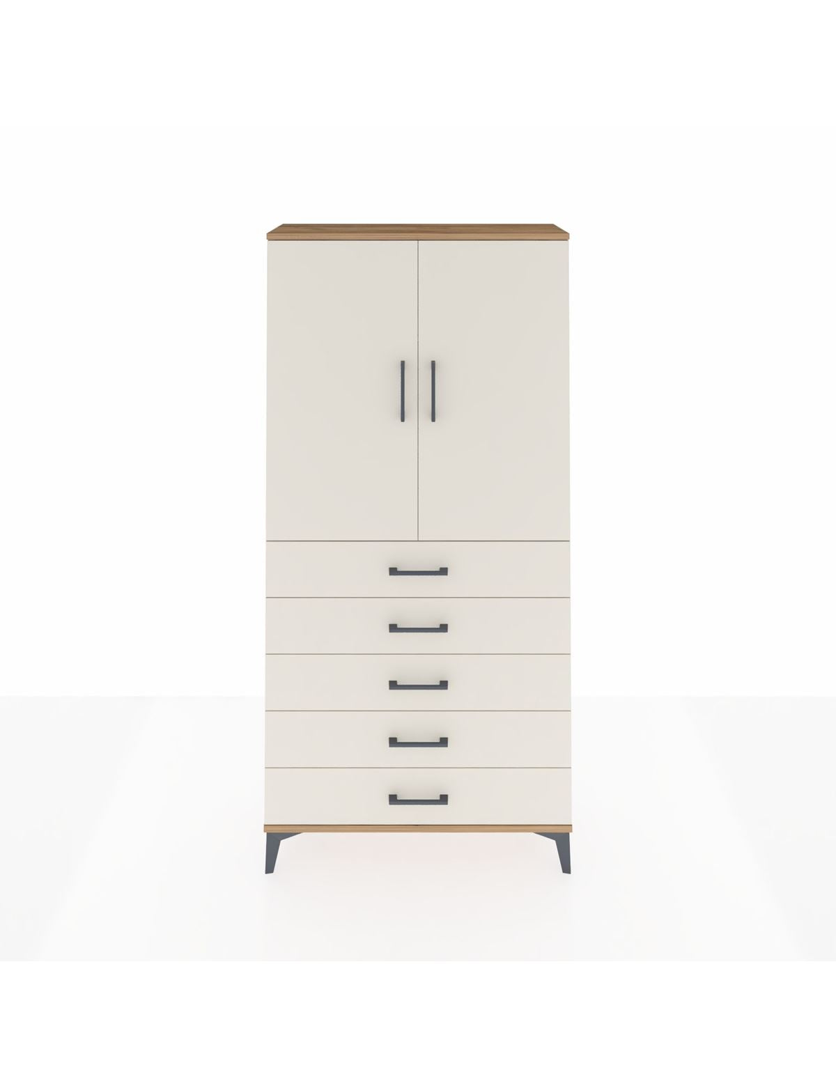 Arges Dolap Tek Raflı 5 Çekmeceli Tek Askılı 88x30x182 Çam-Aytaşı