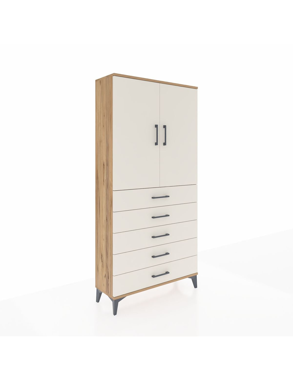 Arges Dolap Tek Raflı 5 Çekmeceli Tek Askılı 88x30x182 Çam-Aytaşı