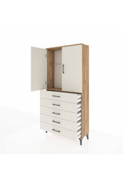 Arges Dolap Tek Raflı 5 Çekmeceli Tek Askılı 88x30x182 Çam-Aytaşı