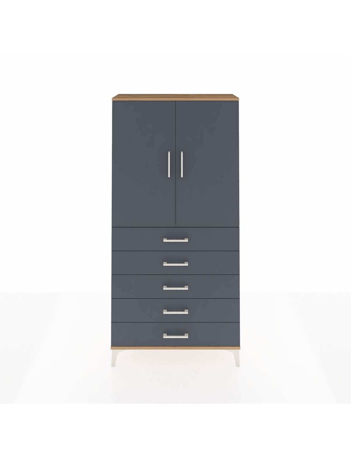 Arges Dolap Tek Raflı 5 Çekmeceli Tek Askılı 88x30x182 Çam-Antrasit