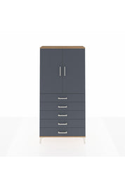 Arges Dolap Tek Raflı 5 Çekmeceli Tek Askılı 88x30x182 Çam-Antrasit